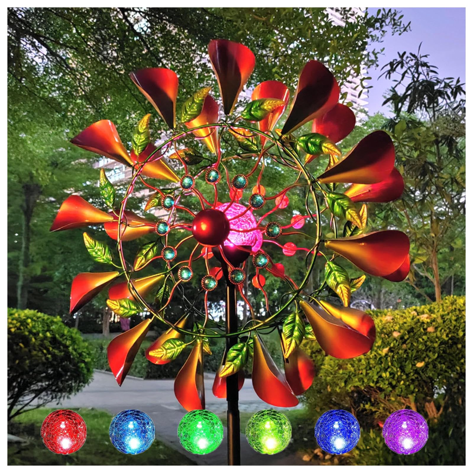 83 Pollici Solar Wind Spinners Liquidazione All'Aperto, Mulino A Vento In Metallo, Colore Led Che Cambia Sfera Di Vetro Ad Energia Solare Filatori Del Cantiere Eolico