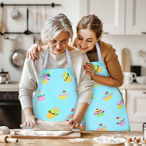 Miniatura 5 de Violet Mist Divertidos delantales de cocina para mujer, diseño de cupcakes azules con dibujos animados, lindo delantal de comida para niñas, niños,