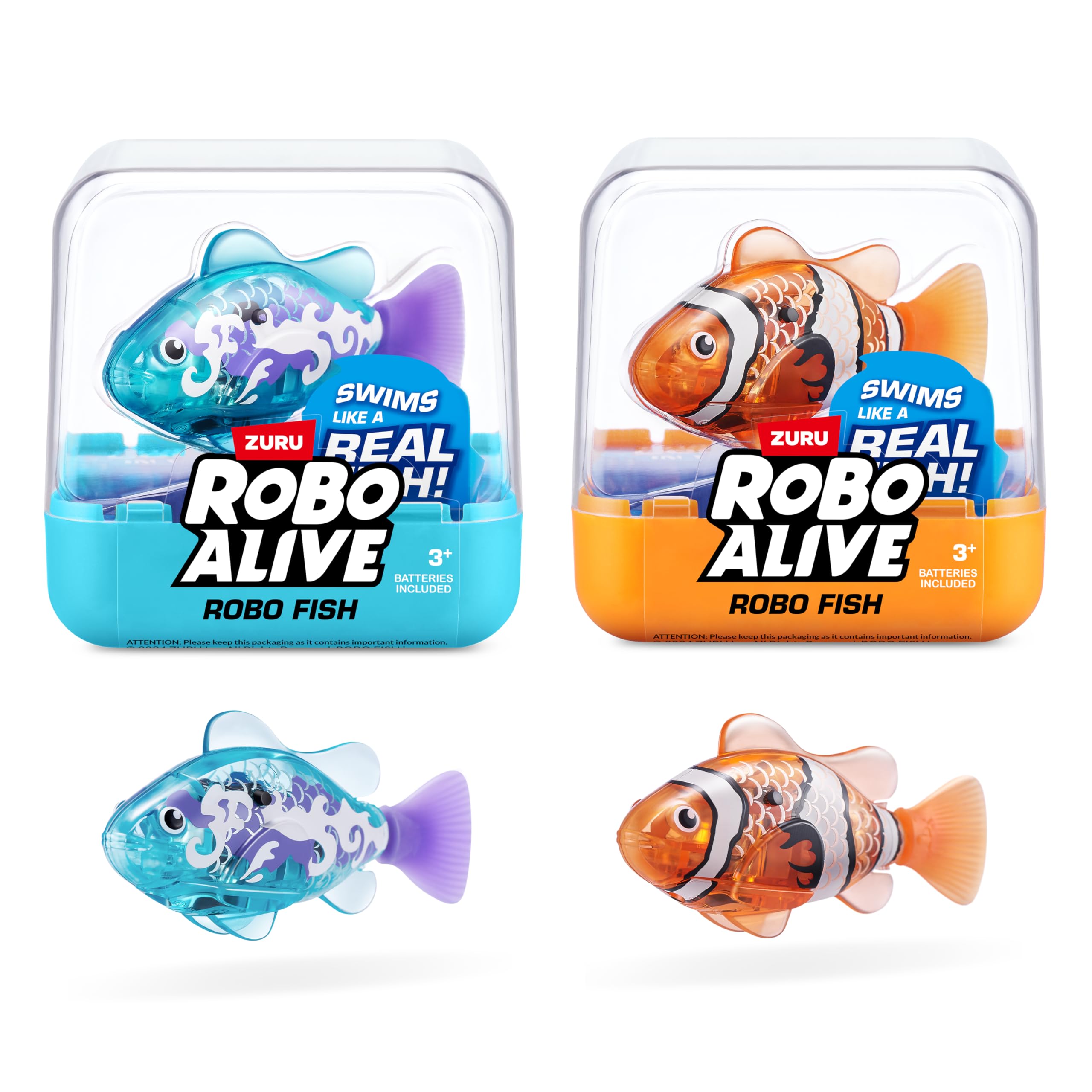 ROBO ALIVE Robo Fish Serie 3 Pesce Robot Giocattolo da Bagno 2 Pezzi Arancione Verde Acqua