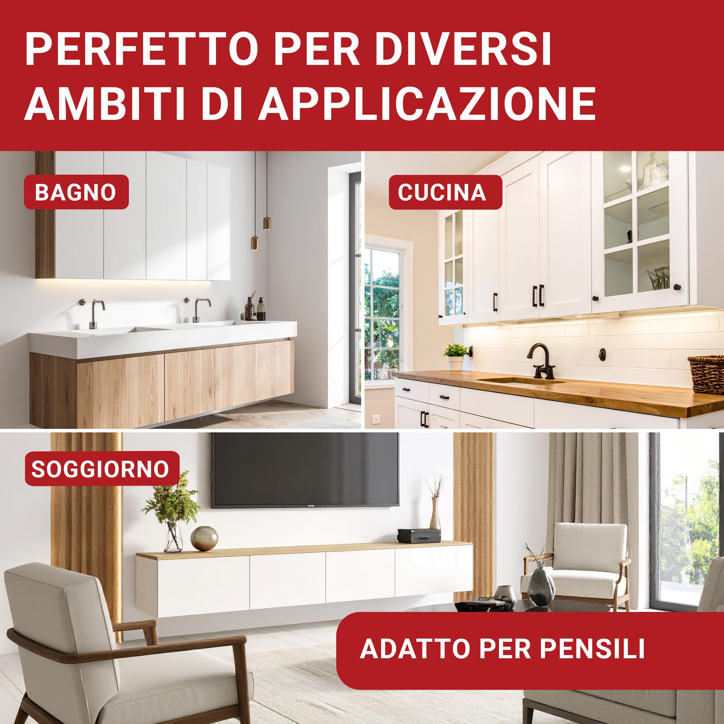 LouMaxx Set di ganci per armadio da cucina e pensili da cucina, con portata di 60 kg, con sistema di scaffali, guide da parete e materiale di montaggio – Made in EU