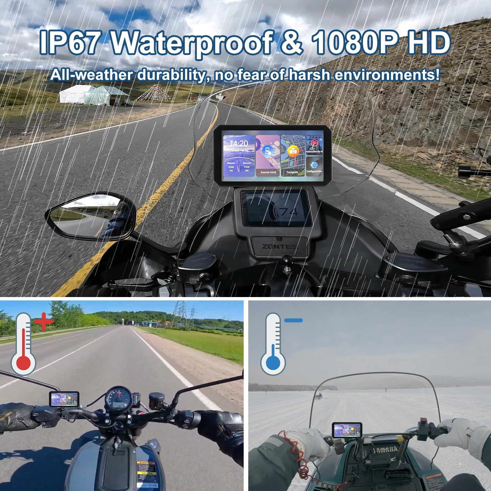 Navigatore Moto CarPlay 6 Pollici Schermo Senza Fili Android Auto GPS Impermeabile IP67 64GB