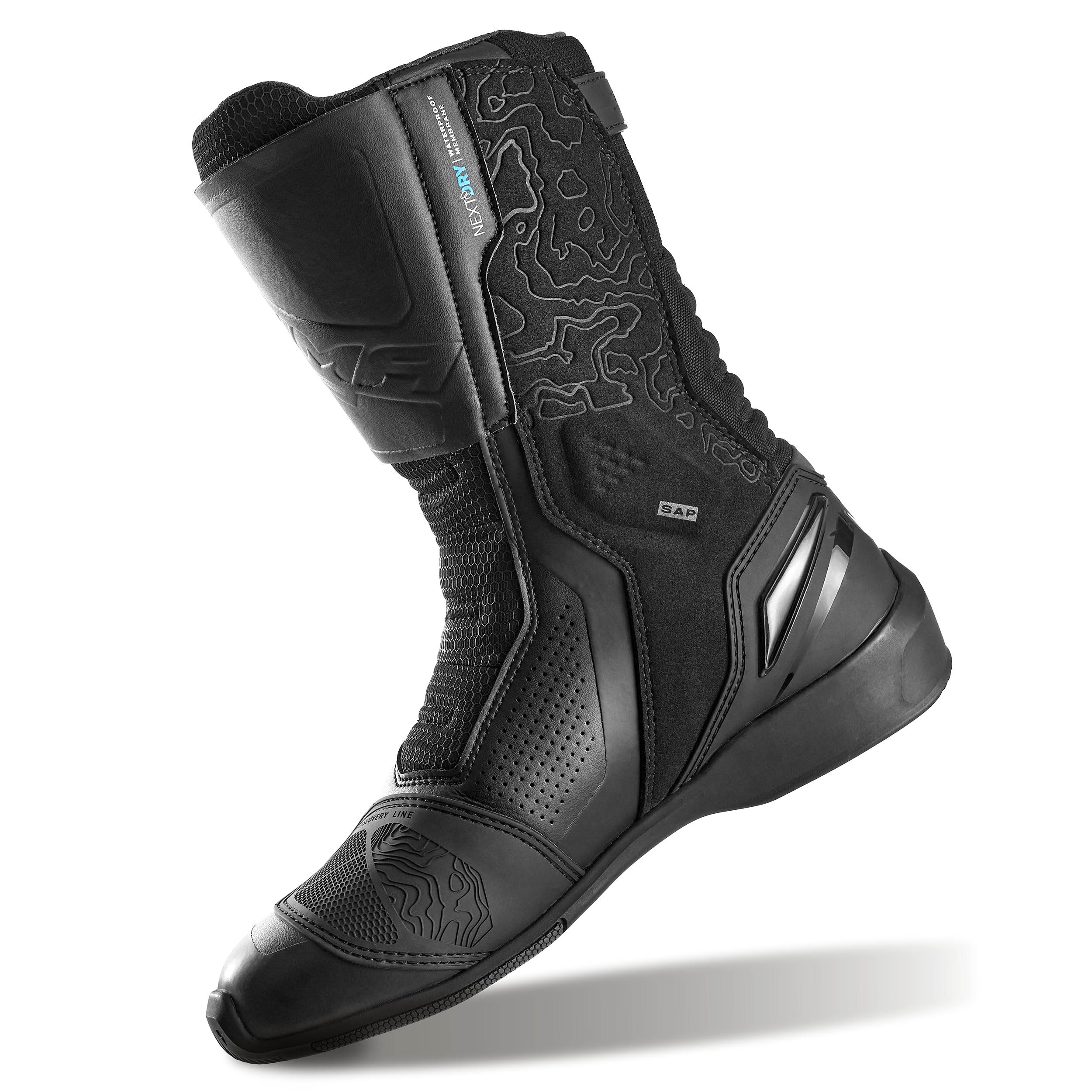SHIMA Tenex WP Botas Moto Hombre Cuero Impermeable Atop Zapatos Todo El Año Calzado Motorista Baja Adventure Velcro Protección Tobillo Motocicleta Trail (Masculinos Impermeable, Negro, 43)