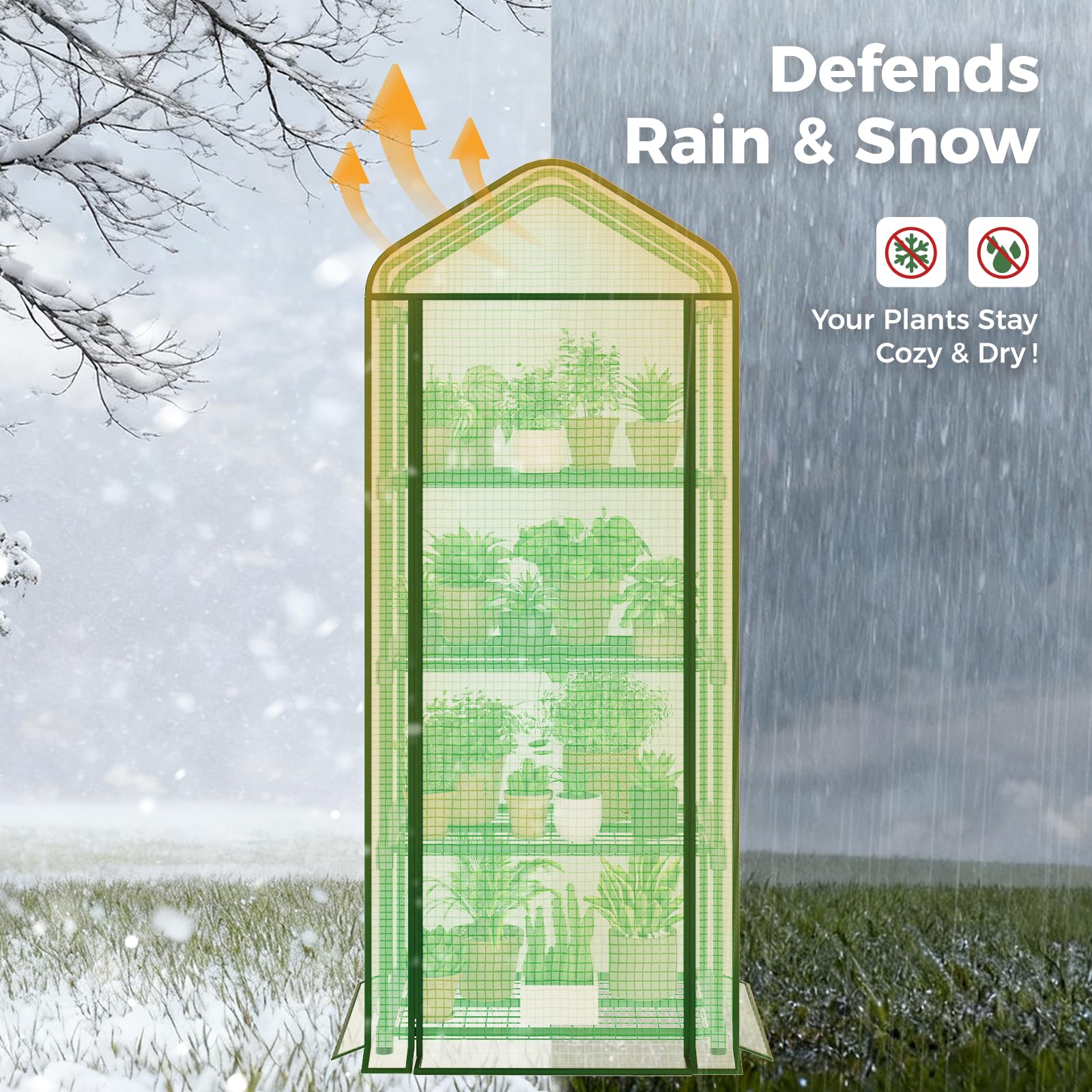 Bamworld Serra da Balcone, Mini Serra 4 Ripiani Portatile con Rivestimento in PE per Piante, Serra per Terrazzo Giardino Invernale, Serra da Balcone per Erbe Aromatiche Fiori con Protezione Antivento