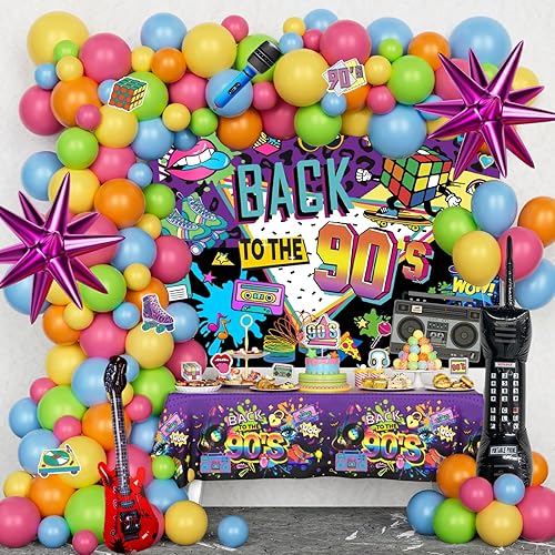 Decoraciones de fiesta de los años 90, decoraciones de fiesta de cumpleaños temáticas de los años 90, telón de fondo de globos, guirnalda de arco,