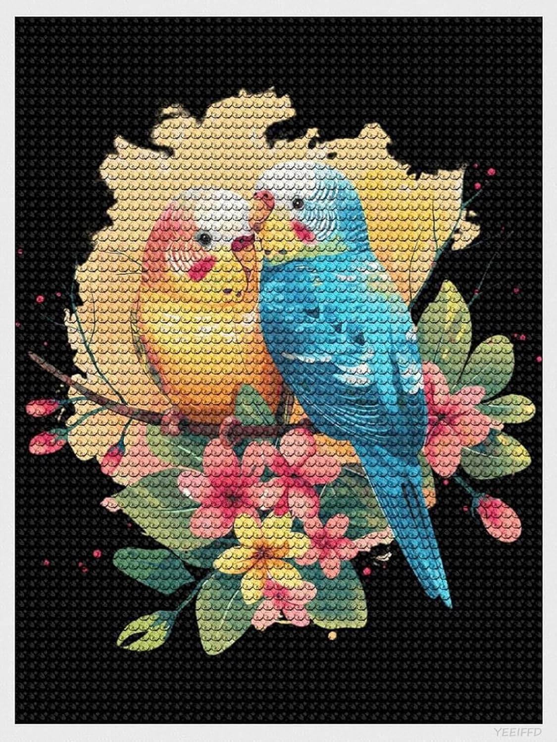 YEEIFFD Budgie Parakeet Lovebird 5D Diamond Art Painting Full Round Drill Embroidery Paintings Pictures Arts Craft for Home Wall Decor 12x16 inch