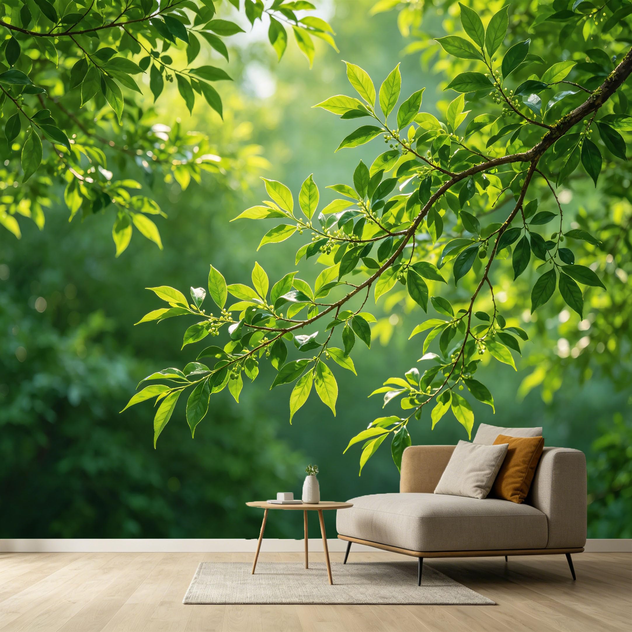 Custom Size Wall Murals Botanical Forest Sunlight Foliage Branch Leaves Modern Minimalist Style SelfAdhesive Wall Fabric Removable Large Wallpaper for Photo Living Room
