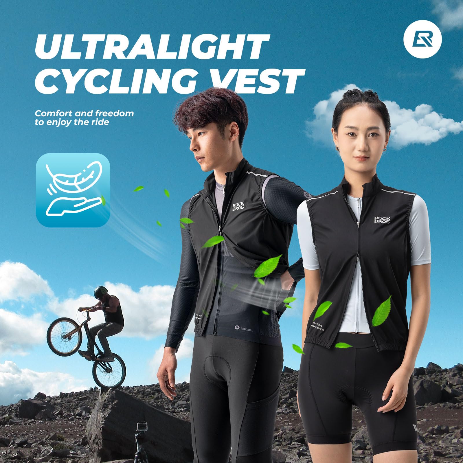 ROCKBROS Gilet da Ciclismo, Gilet Antivento Uomo, Gilet Traspirante Bici, Smanicato Leggero Catarifrangente Sportivo, Gilet Estivo Riflettente, Adatto per Corsa, Moto, Trekking, Escursione, Uomo Donna
