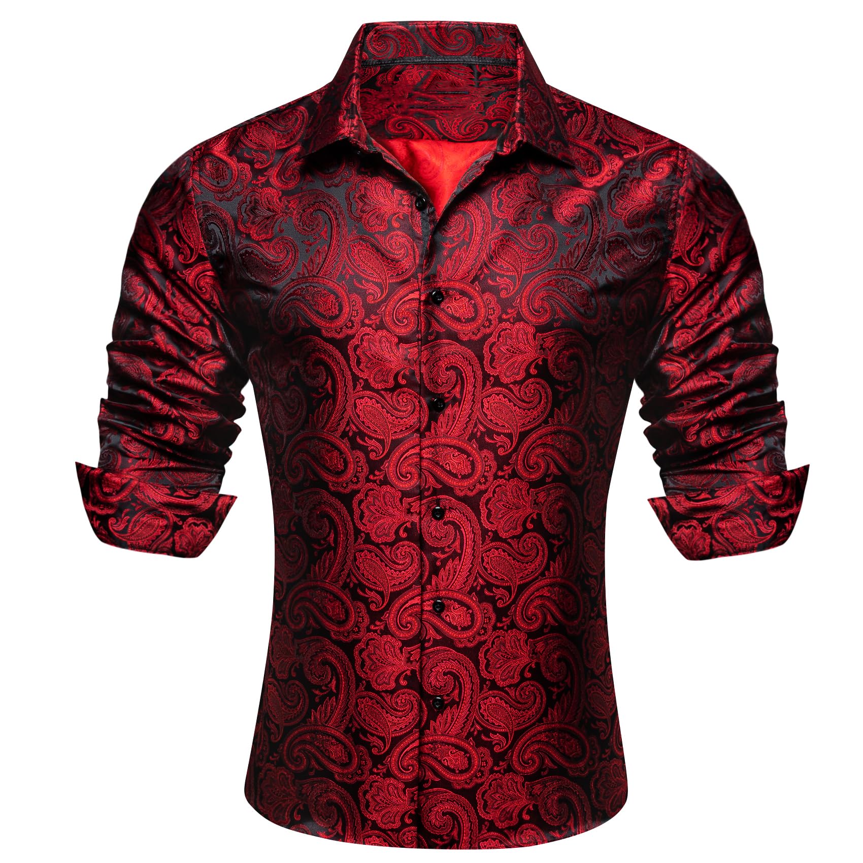 YOHOWA Camisa de seda para hombre, con botones, de cachemira, para vestir, formal, casual, trabajo, ajuste relajado, manga larga