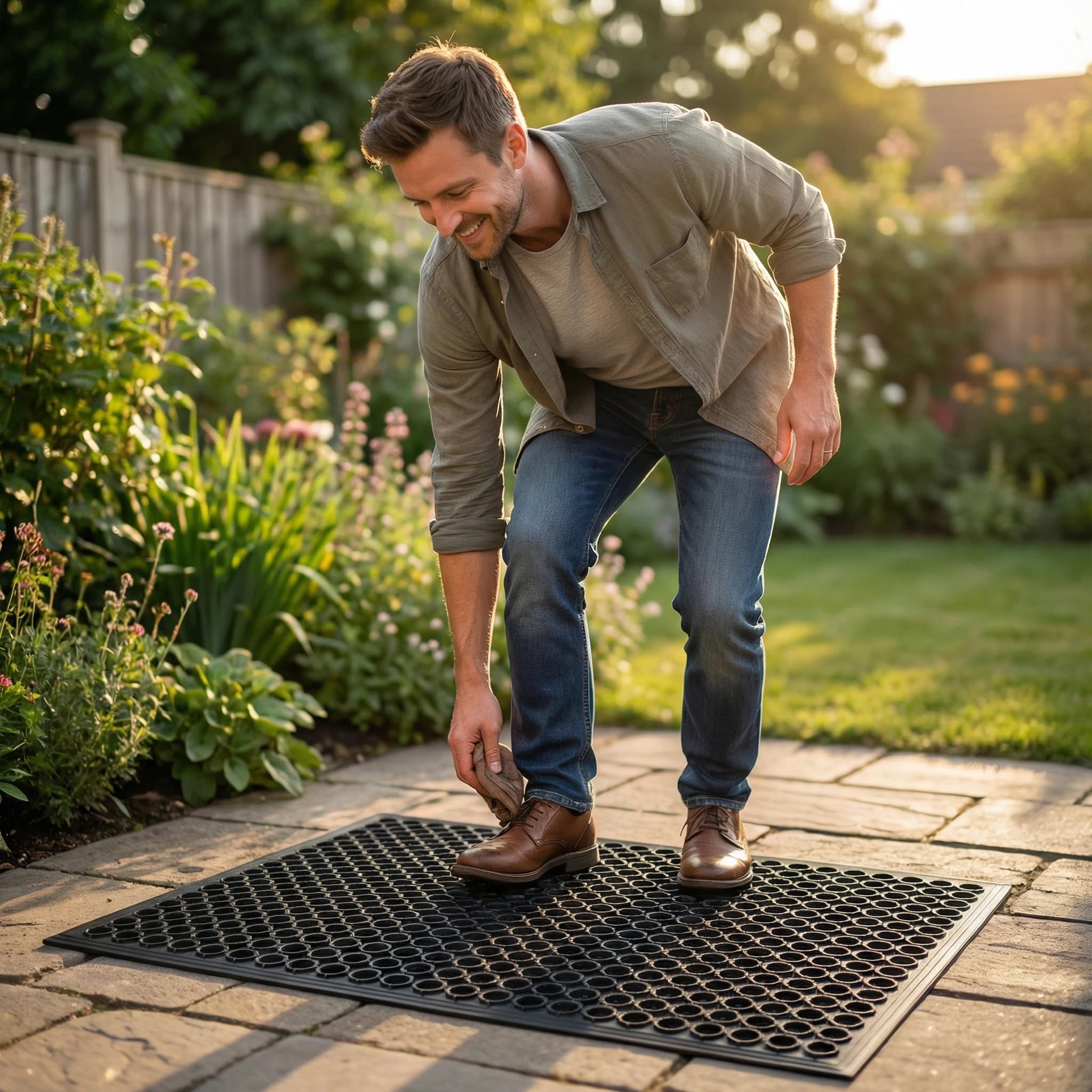 Strapazierfähige Gummimatte mit rundem Loch-Design, rutschfeste, wasserdichte Matte für den Innen- und Außenbereich, ideal für Küche, Werkstatt, Terrasse und Eingangsbereich, Schwarz, 50 x 80