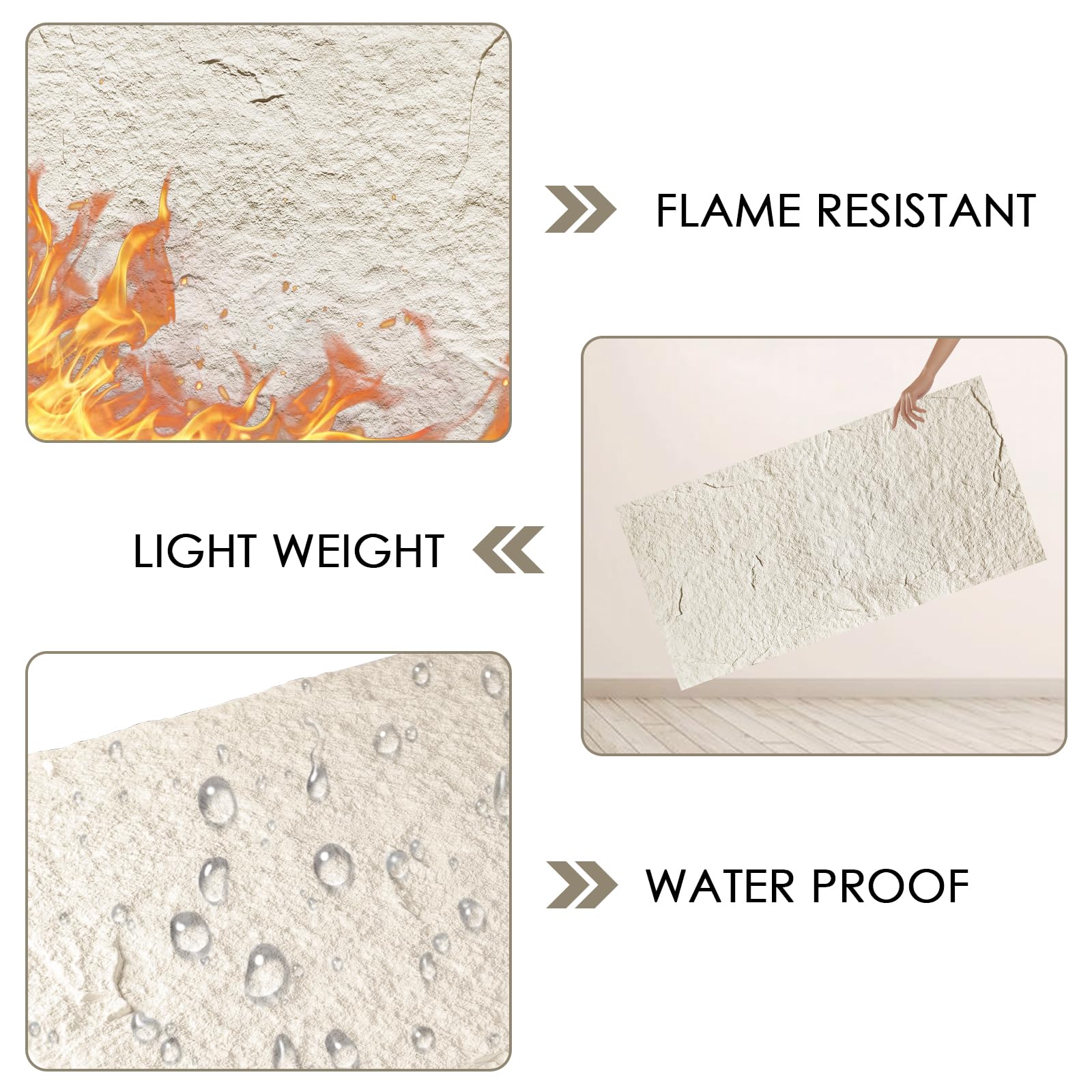 Confezione da 5 pannelli da parete 3D in finta pietra, pannelli in PU con texture in cemento per pareti interne, impermeabili e leggeri, copre 120 x 60 cm, per parete TV, ufficio, soggiorno