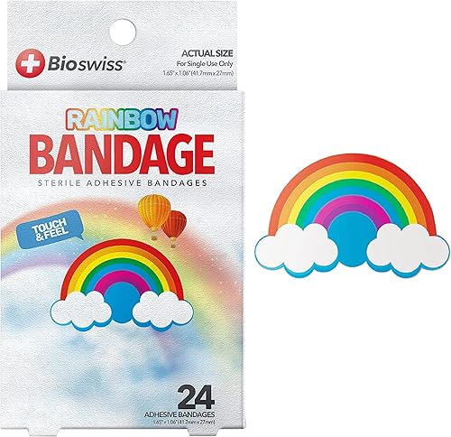 Miniatura 1 de BioSwiss Vendajes, vendaje autoadhesivo en forma de arco iris, cuidado de heridas estériles sin látex, divertidos suministros de botiquín de