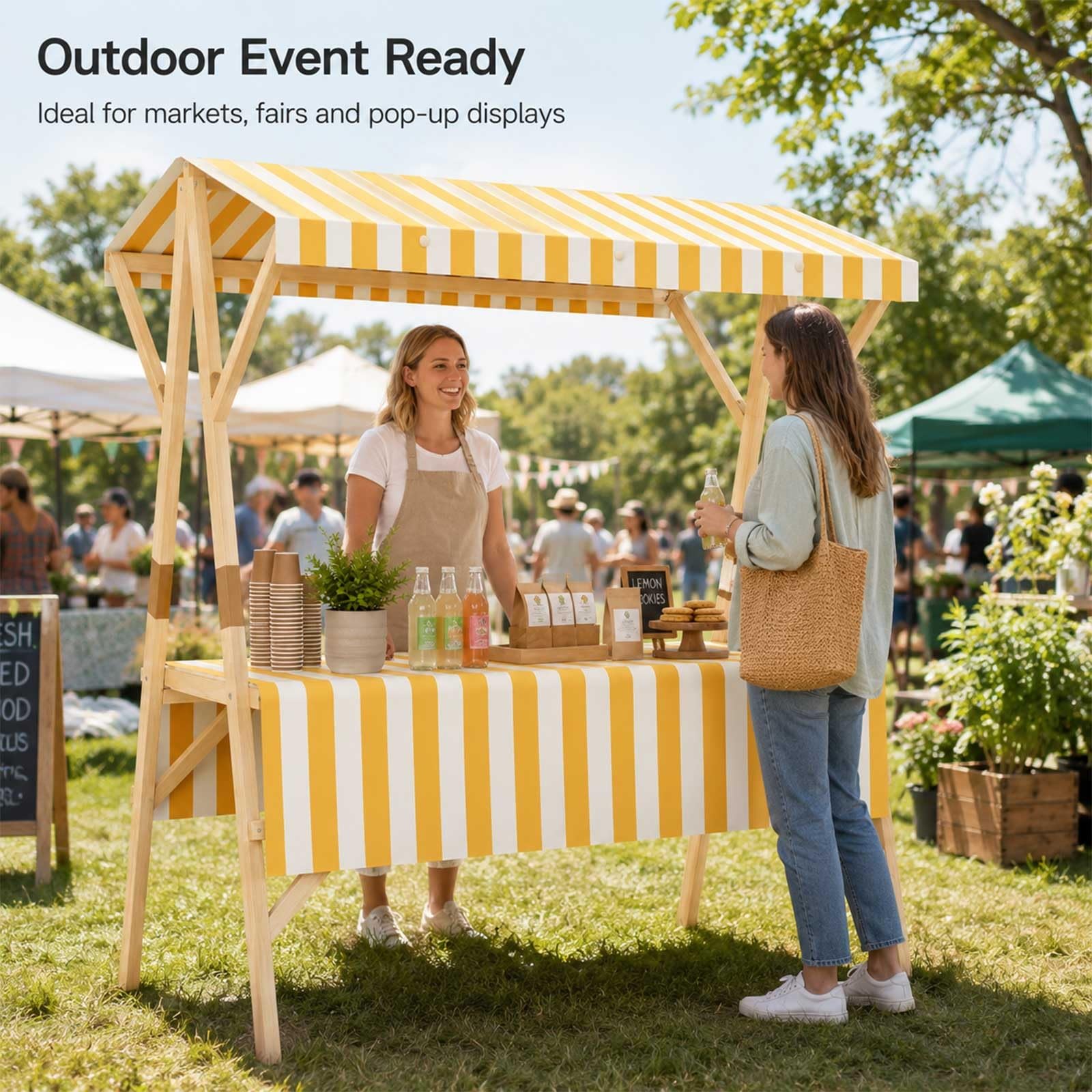 Marktstand Imbisswagen, Verkaufsstand Aus Holz Mit Markise, Faltbarer Bauernmarktstand, Mobiler Kiosk Für Süßwaren, Eis, Snacks, Street Food, Messe, Handwerk, Outdoor Events(Green dark b,47.2in/120cm)