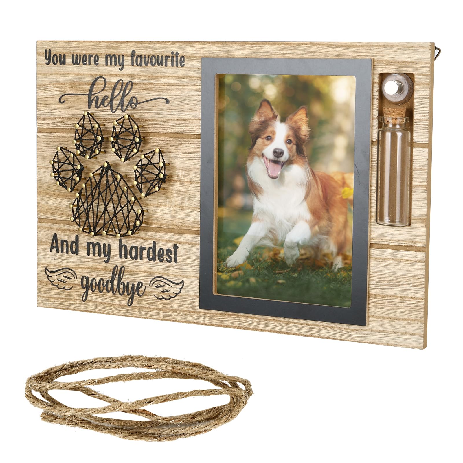 Pet Memorial Photo Frame, Personalised Wooden Dog Cat Loss Sympathy Gift, 4x6 Desktop Bereavement Remembrance Keepsake, In Memory Of Rainbow Bridge Paw Print Frame