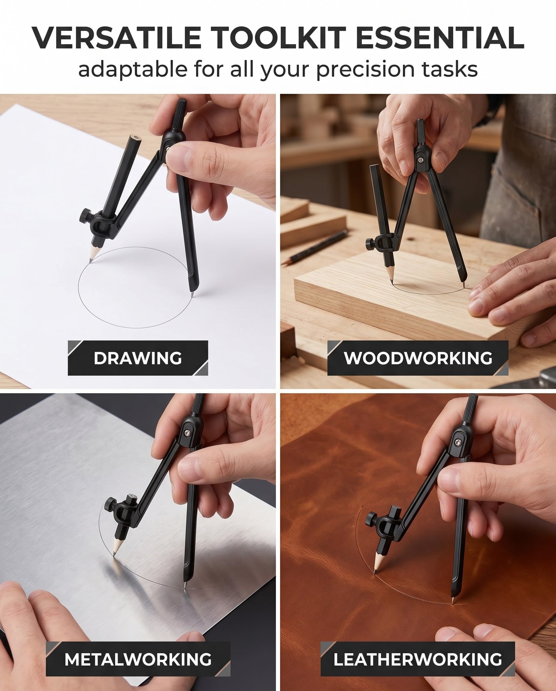 Compas de Dibujo Tecnico Profesional para Lapiz y Rotulador Compas de Precision Ajustable para Geometria Matematicas y Estudiantes Compas Escolar Plastico para Dibujo Arquitectura y Oficina