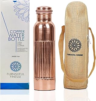 Copper Water Bottle 1000 ml Pure Copper Bottles with Carry Bag For Sports, Yoga, Ayurvedic Vessels for Gym,Office,Hiking (Pack of 1, Natural Lining Bottle)
