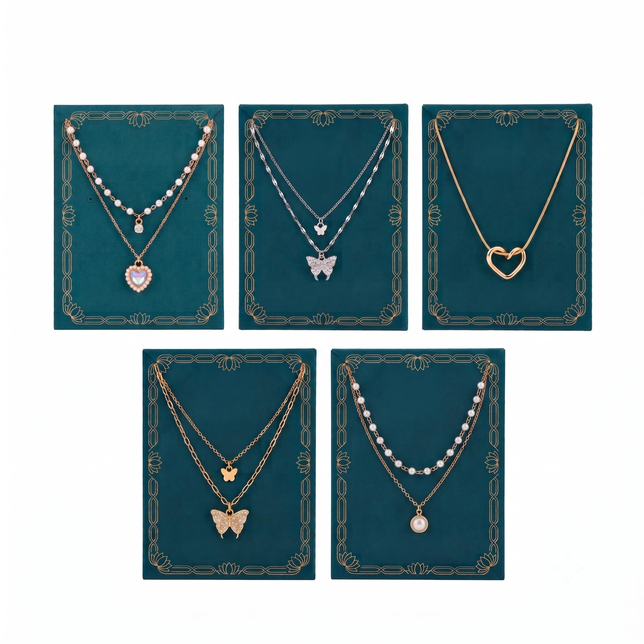 Layered Pendant Necklace Set with Butterfly and Heart Charms-image-32