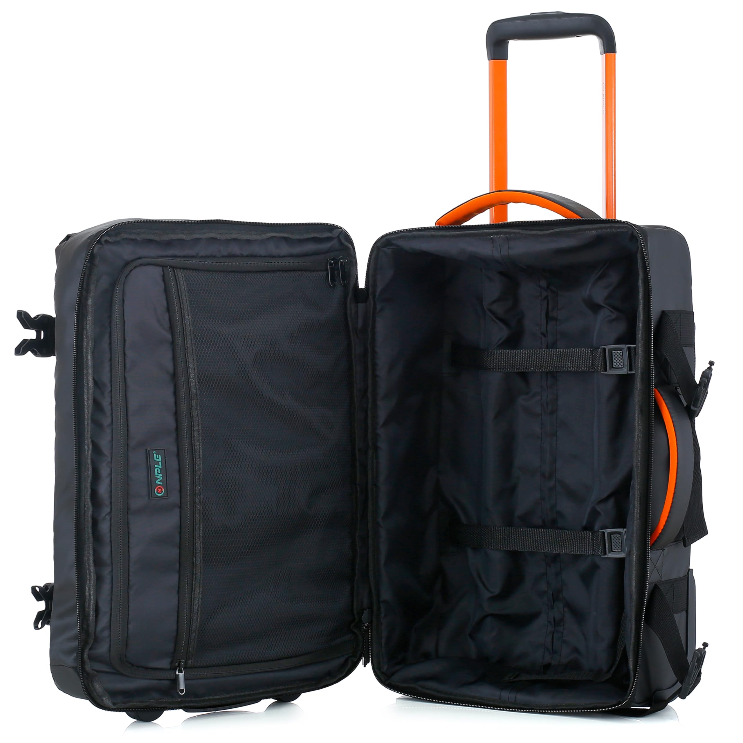 Zaino Trolley Ibrido da Viaggio, Bagaglio a Mano, Convertibile Zaino/Valigia, Nero, Poliestere, 55x35x20cm, con Ruote Scorrevoli e Chiusura TSA (Bagaglio a mano 55x35x20cm, Black Orange)