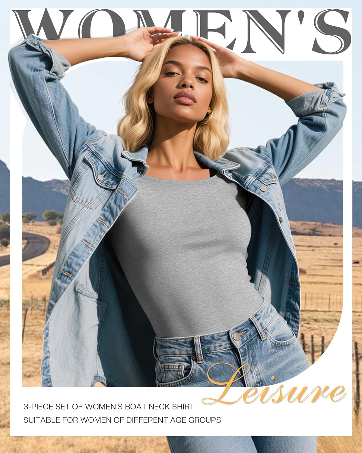 Ficerd 3 Pack Women's 3/4 Sleeve Boat Neck T Shirts Slim Fit Tight Basics Top Casual Comfy Tops - Image 4