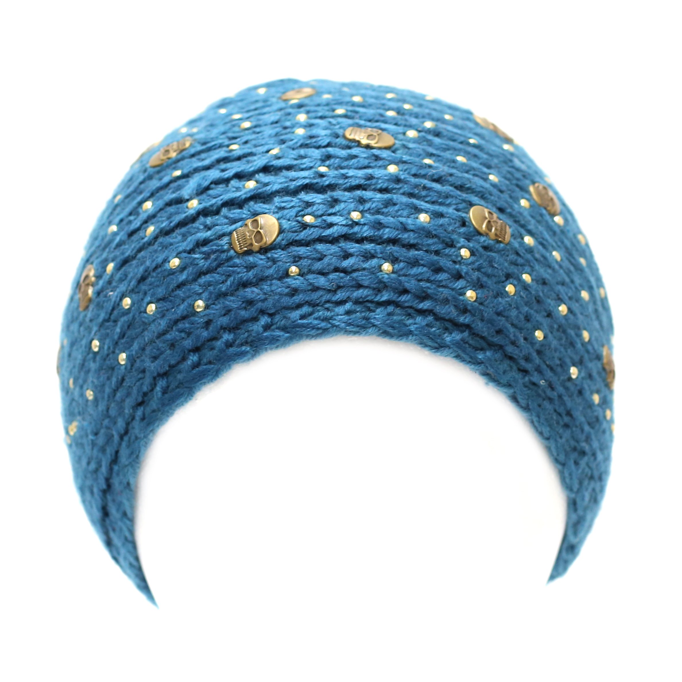 The Hat Depot 700hb-34a Hand Knit Crocheted Headband with Skull Jewels-6colors (Teal)