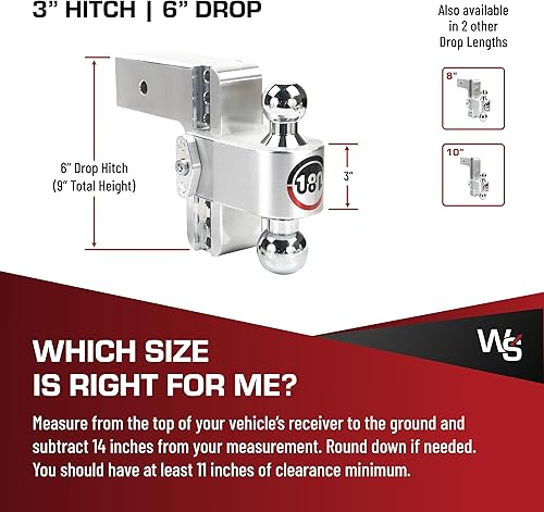 Miniatura 5 de Weigh Safe Soporte de bola de enganche de remolque ajustable, enganche de caída ajustable de 6 pulgadas para receptor de 3 pulgadas, enganche de