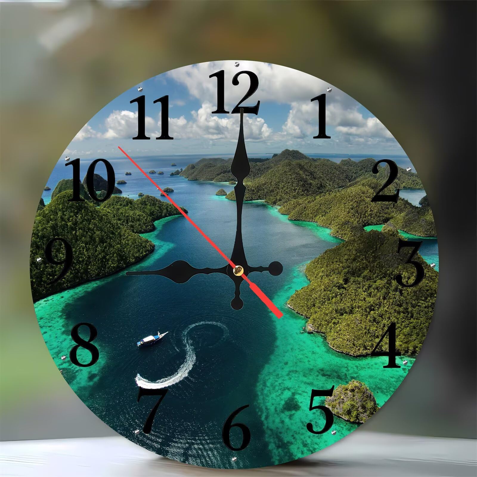 Horloge murale de 35 cm en bois au motif paysage de la mer