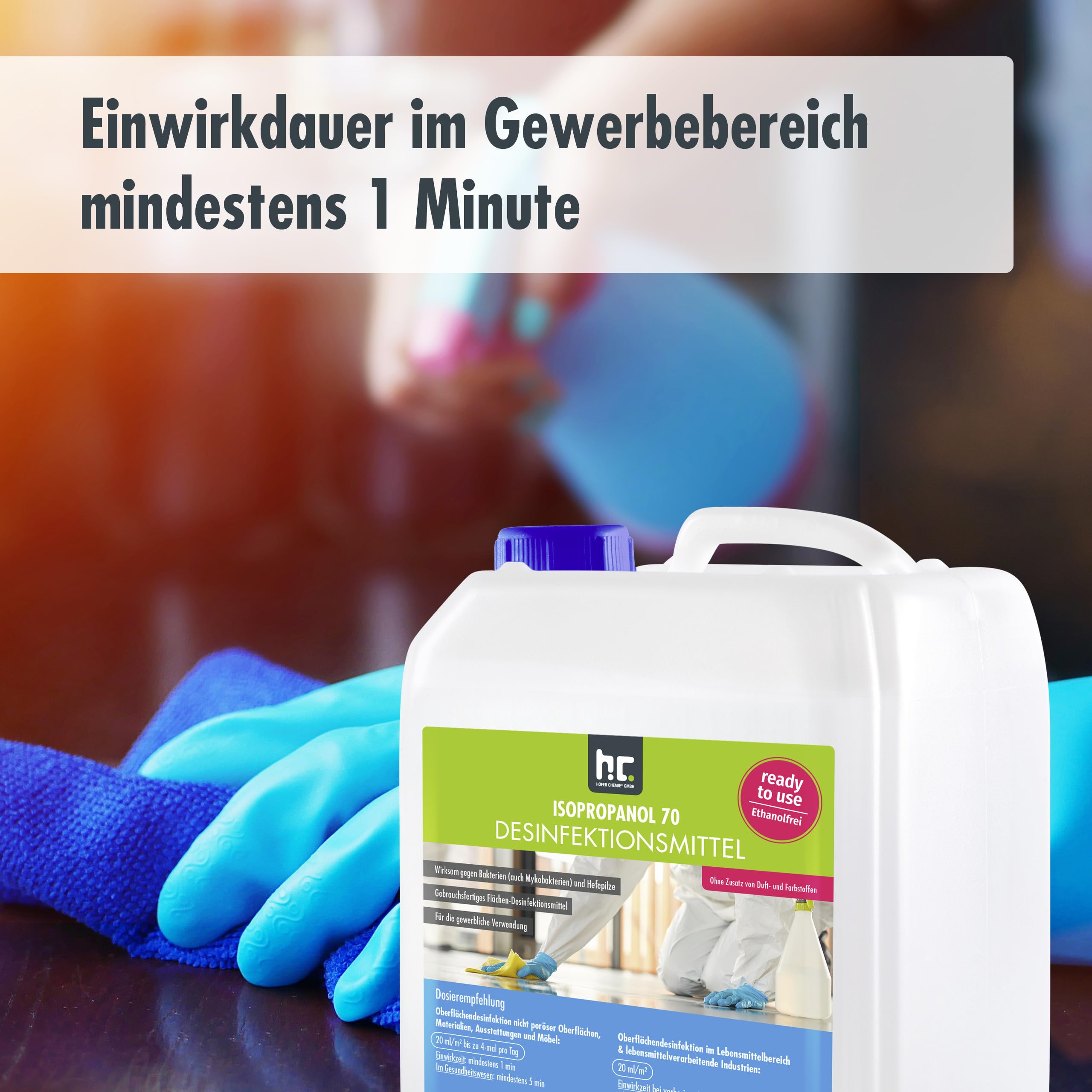 Höfer Chemie 5 L Zugelassenes Desinfektionsmittel für Oberflächen - anwendungsfertig - auch geeignet für Lebensmittelindustrie
