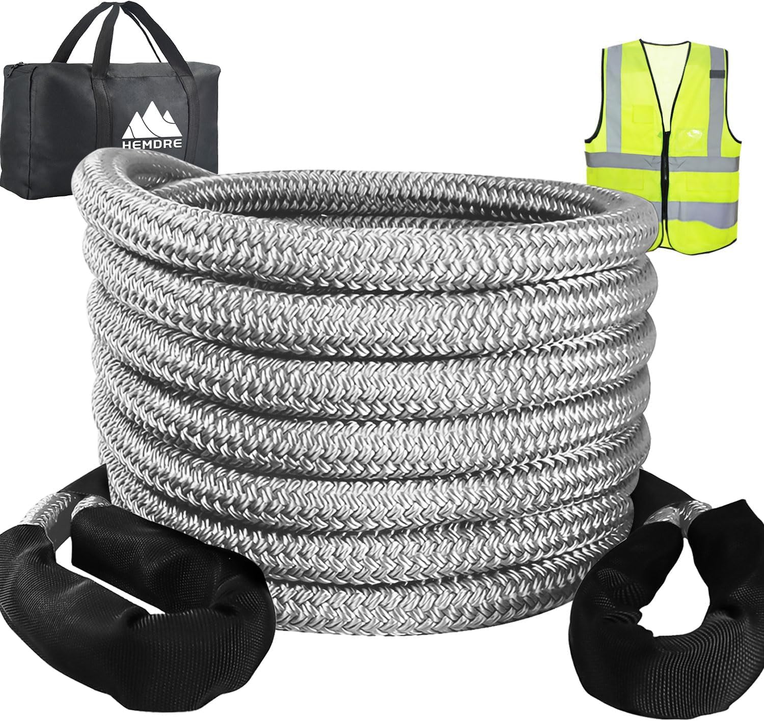 Heavy Duty 3/4'' x 20ft Kinetic Recovery Rope, 18,500 lbs Breaking Strength, Stretchable Nylon Off Road Tow Ropes for Trucks, SUV, Jeep, UTV & ATV, Tangerine