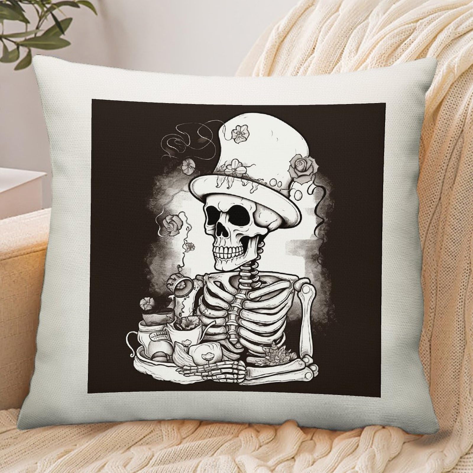 Adfgyerh Style Skeleton Chef Pillow Cover Breathable,Pillowcases Boho Decorative Envelope Closure,Throw Pillow Covers For Beach,Patio,Balcony,Couch Living Room 18 * 18In
