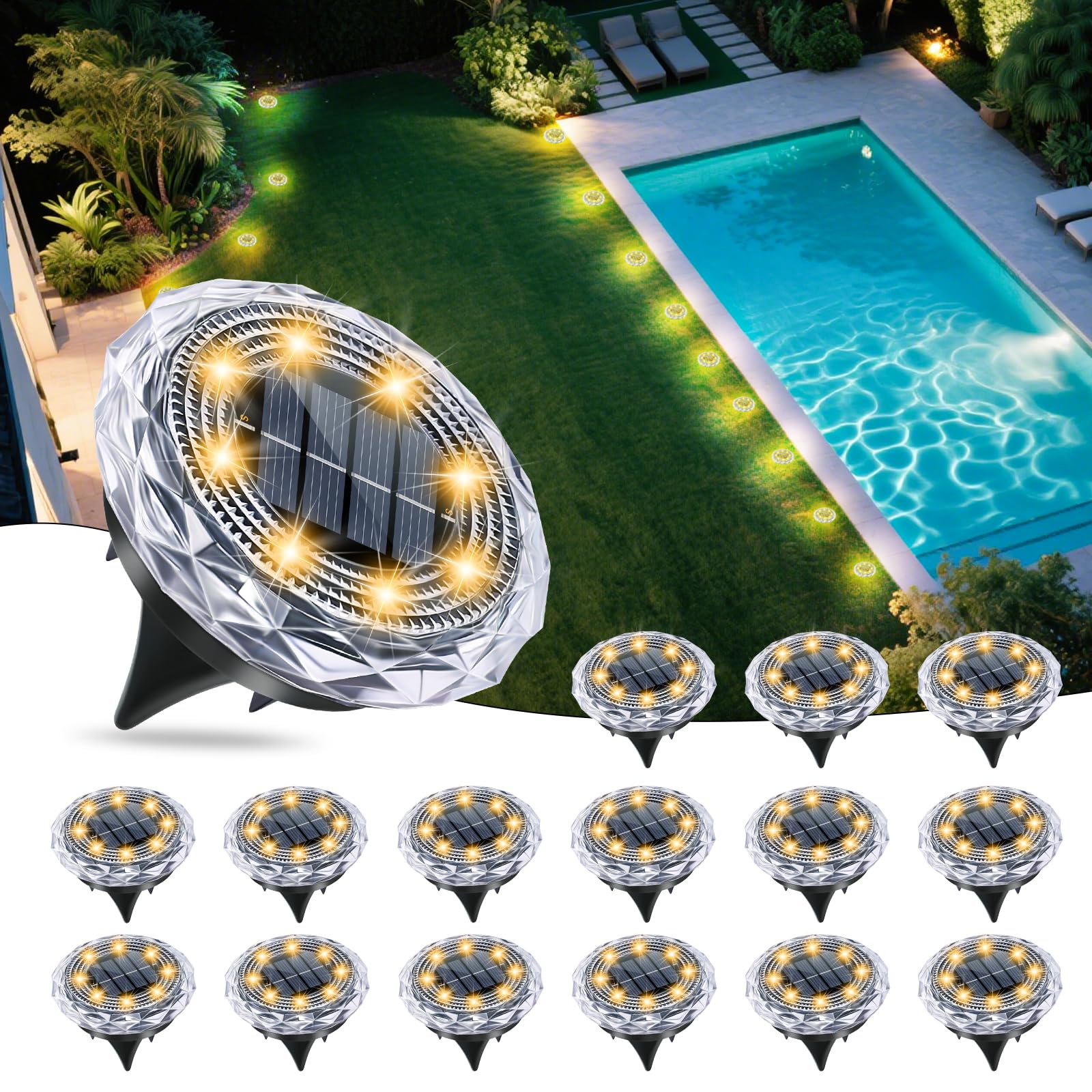 FORTULUX Solar Ground Lights,Solar Disc Light Outdoor Waterproof,Landscape Lighting Garden Lights for Pathway, Yard, Deck, Lawn, Patio, Swimming Pool,