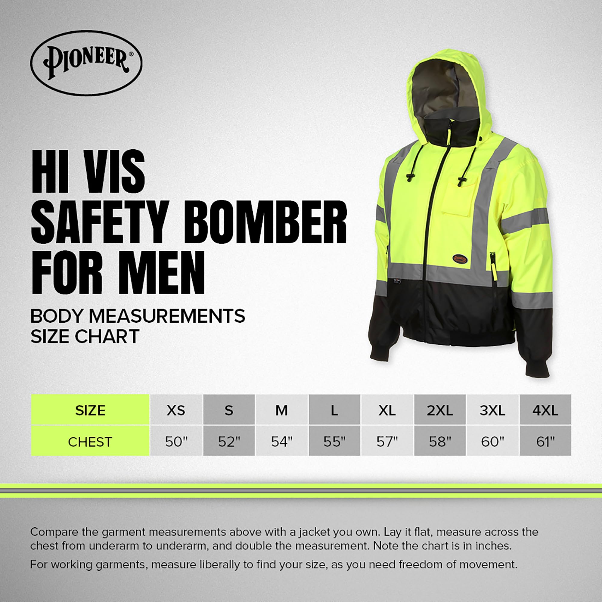 Pioneer - Chaqueta bomber de seguridad de alta visibilidad para lluvia, impermeable, reflectante, capucha desmontable, para hombres, amarillo/negro, V1130460U