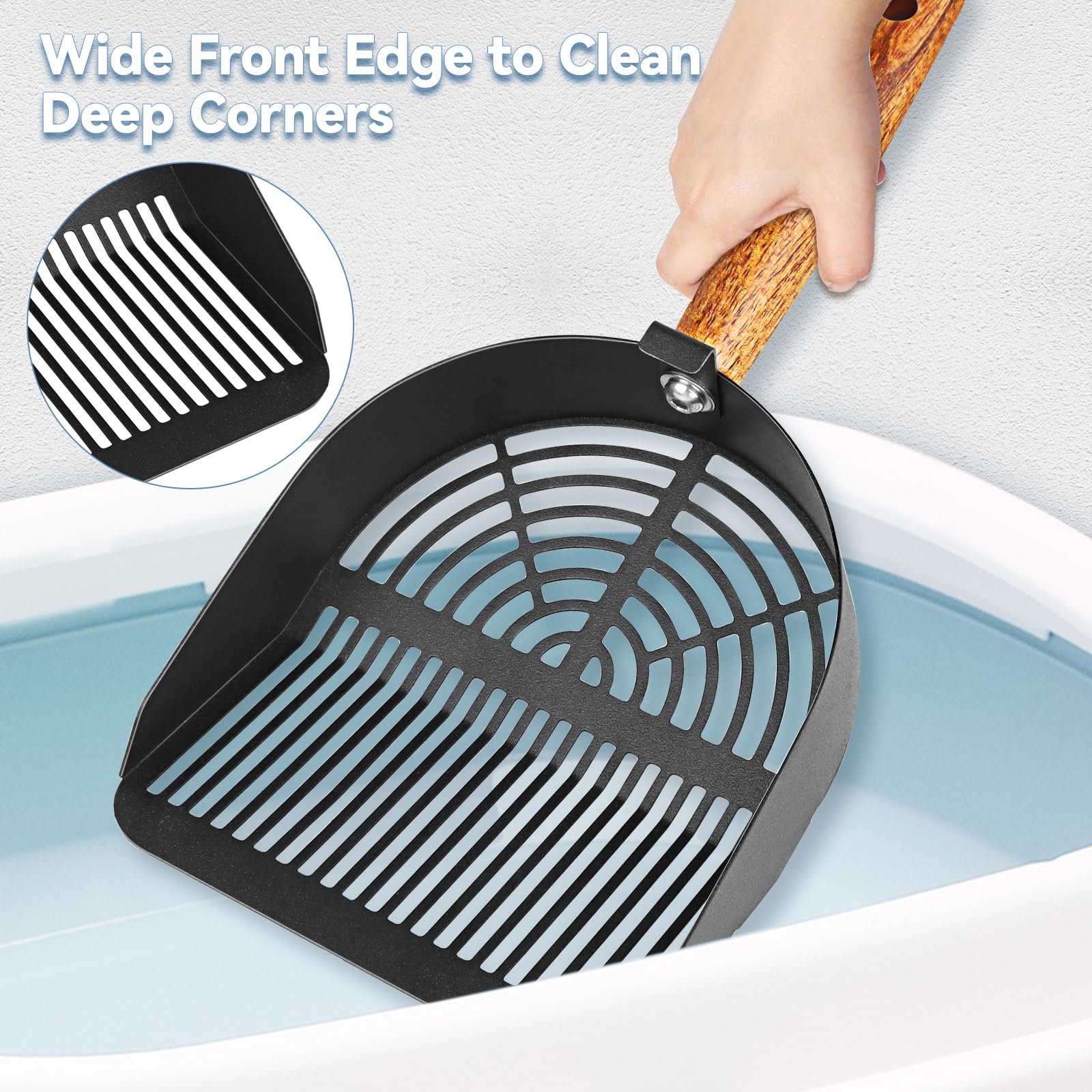 Paletta Per Lettiera Gatti In Metallo E Legno - Doppia Spaziatura Fori - Grigio