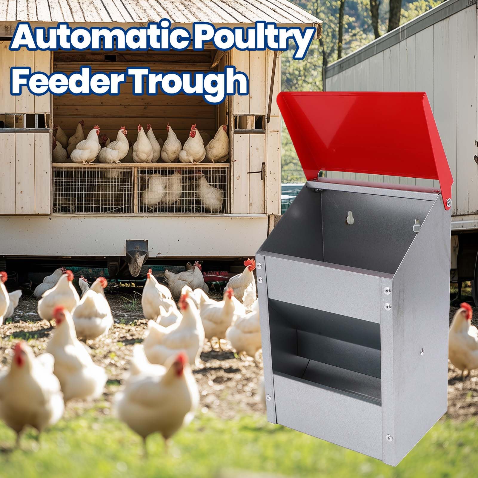 Tnfeeon Comedero para Pollos con Tapa Comedero Automático para Aves de Corral Resistente a la Intemperie Dispensador de Alimentos para Gallinero Exterior 10 Libras Sin Desperdicio para Pollos de