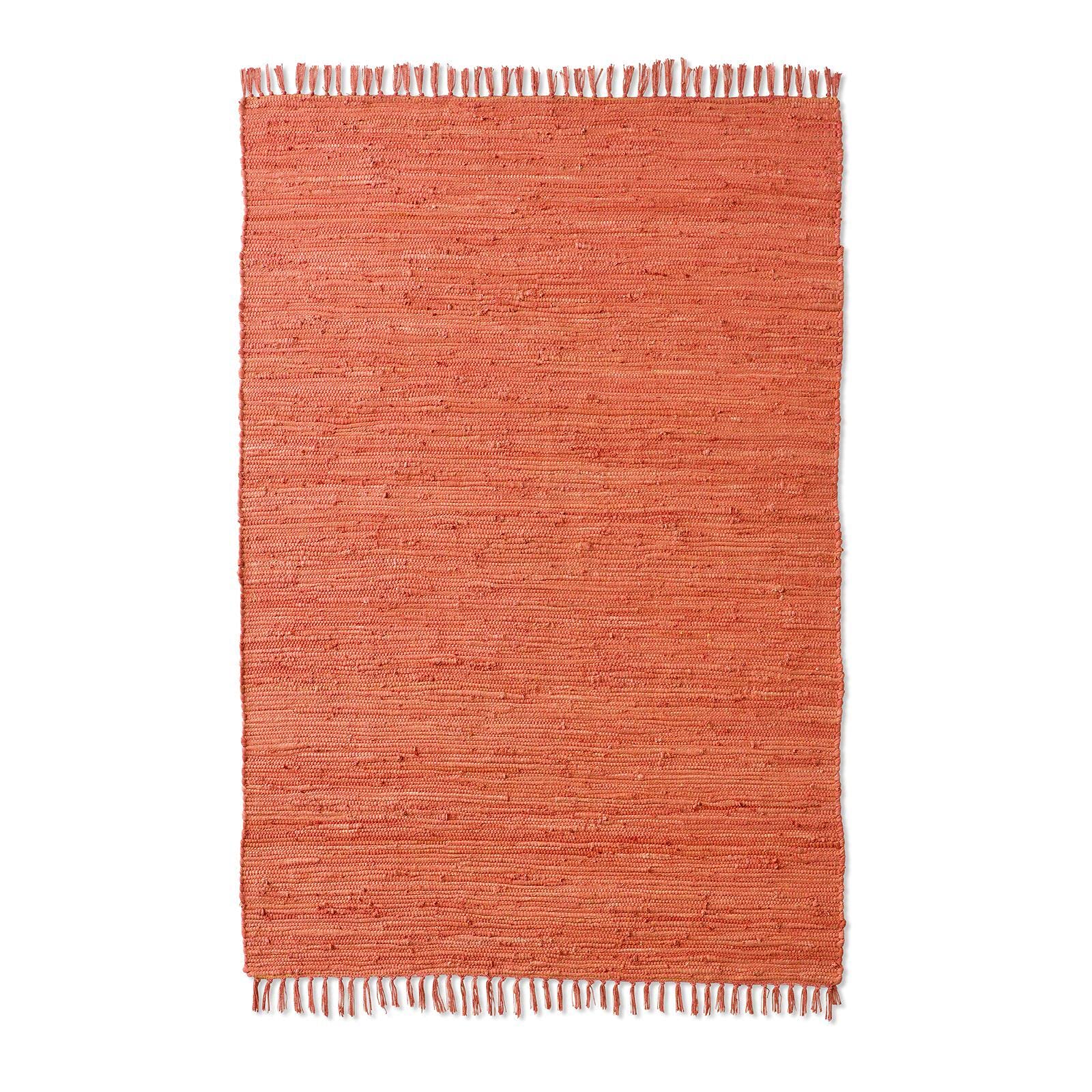 Taracarpet Handwebteppich Läufer Fleckerl Teppich Uni waschbar aus Baumwolle für Wohnzimmer und Küchenteppich 140x200 cm Terracotta