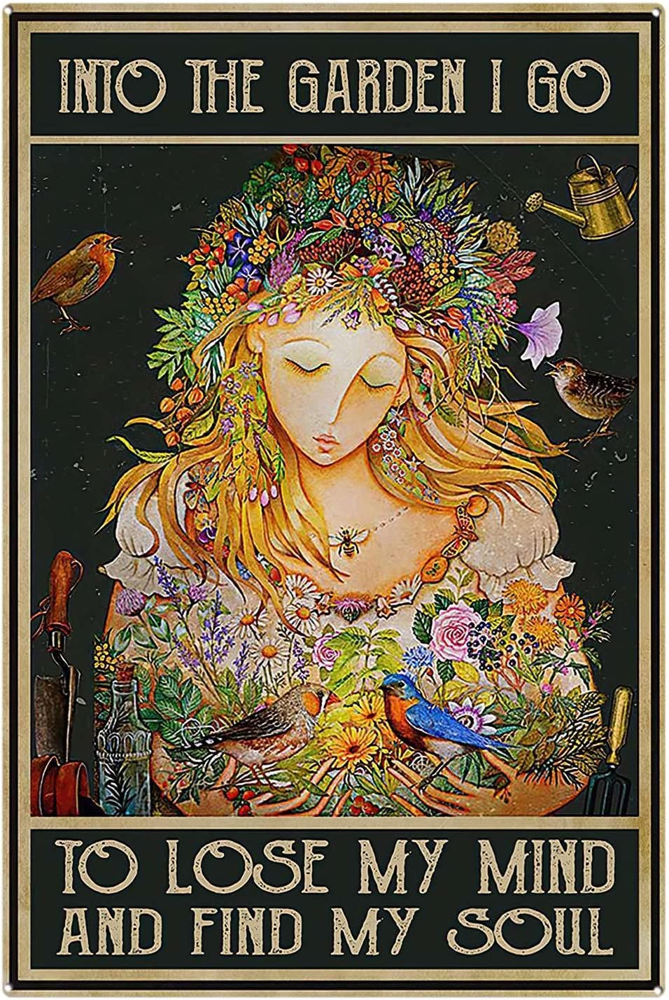 kisoyo Funny Metal Tin Signs Into The Garden I Go To Lose My Mind And Find My Soul Vintage Signs, Lose My Mind Find My Soul Gardening Vintage Signs Lovers Gift Tin Signs For House 12x16Inch