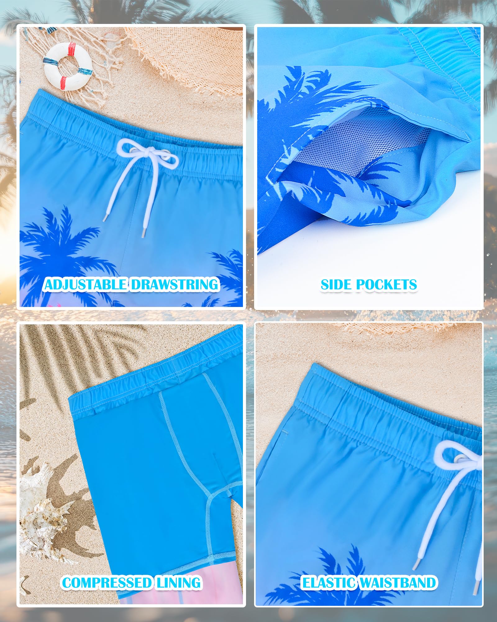 Maillot de bain pour garçons avec doublure de compression - Séchage rapide - Maillot de bain pour garçons - Short de plage