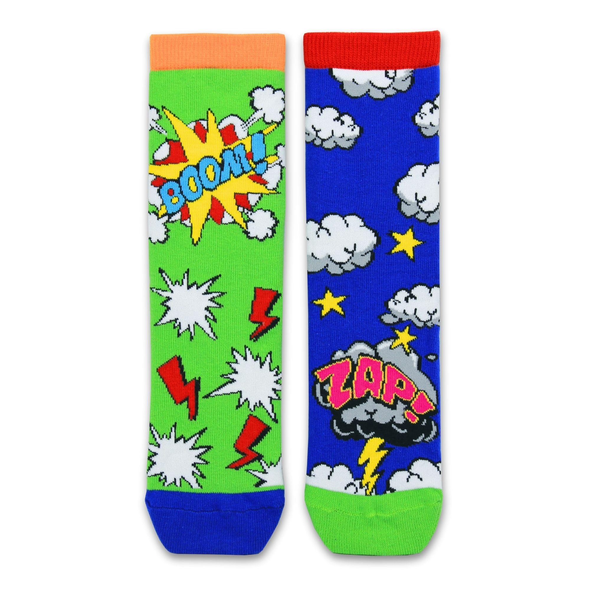 United Oddsocks Boom Kids Odd Pair – 1 Mismatched Sock With Colourful Comic-Inspired Design, Cotton-Rich Comfort, Durable Fit – Uk 12–5.5, Eur 30.5–38.5, Us 13.5–8 – Unique Fun Gift For Kids
