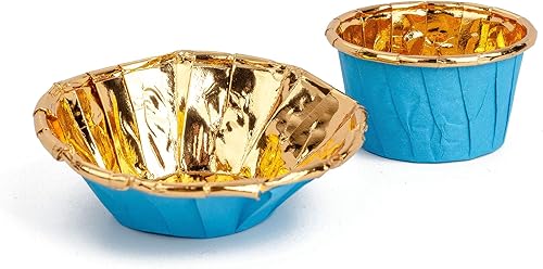 Miniatura 5 de GOLDEN APPLE, Paquete de 50 mini tazas de papel de aluminio para hornear pasteles, moldes para hornear magdalenas, moldes para hornear tazas para