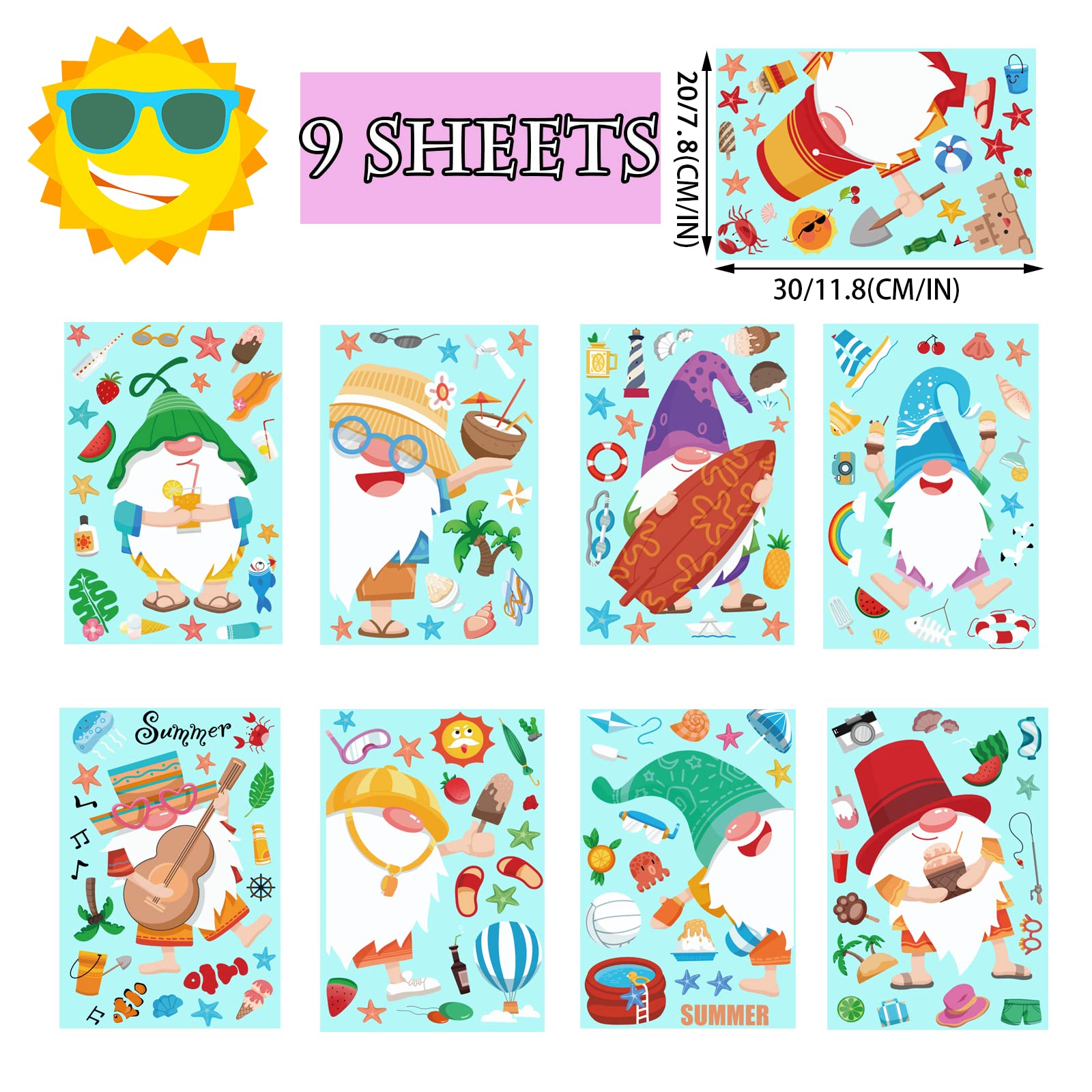 YICHEN Fensteraufkleber Sommer & Frühling – 82 Sticker, 9 Bögen, PVC, Wiederverwendbar, Für Kinderzimmer, Deko