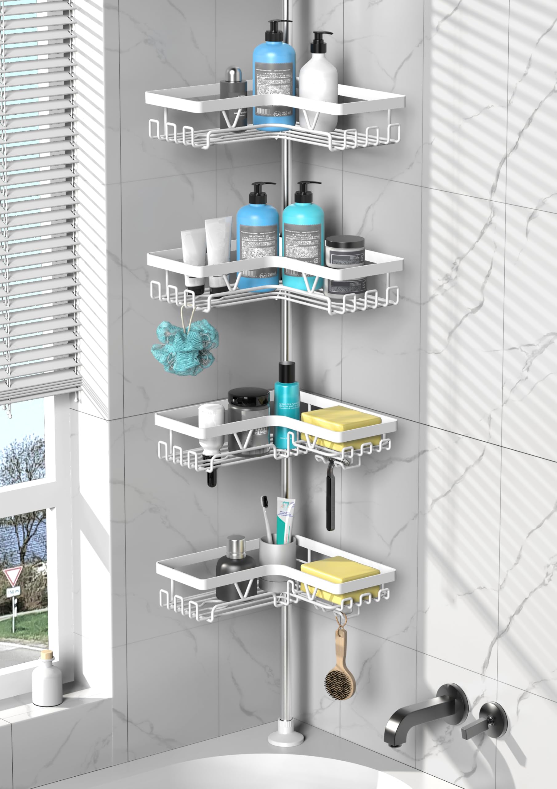 Photo 1 of DAOYA Corner Shower Caddy Tension Pole 4 Tier Shower Caddy Organizer White