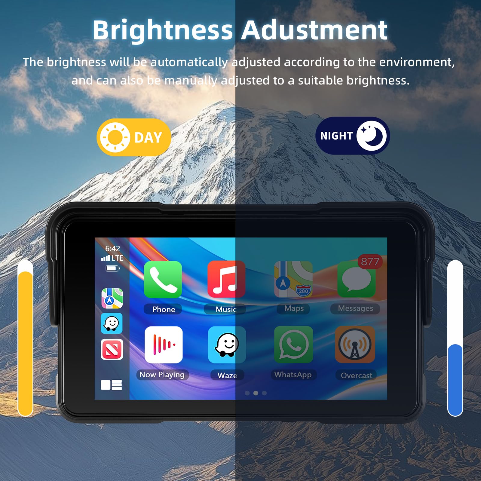 Schermo Carplay per Moto con Senza Fili CarPlay e Android Auto, Motorsi 5 Pollici Impermeabile Touchscreen, Doppio Bluetooth, Navigazione GPS, Siri/G00gle Assistente, Plug-and-Play