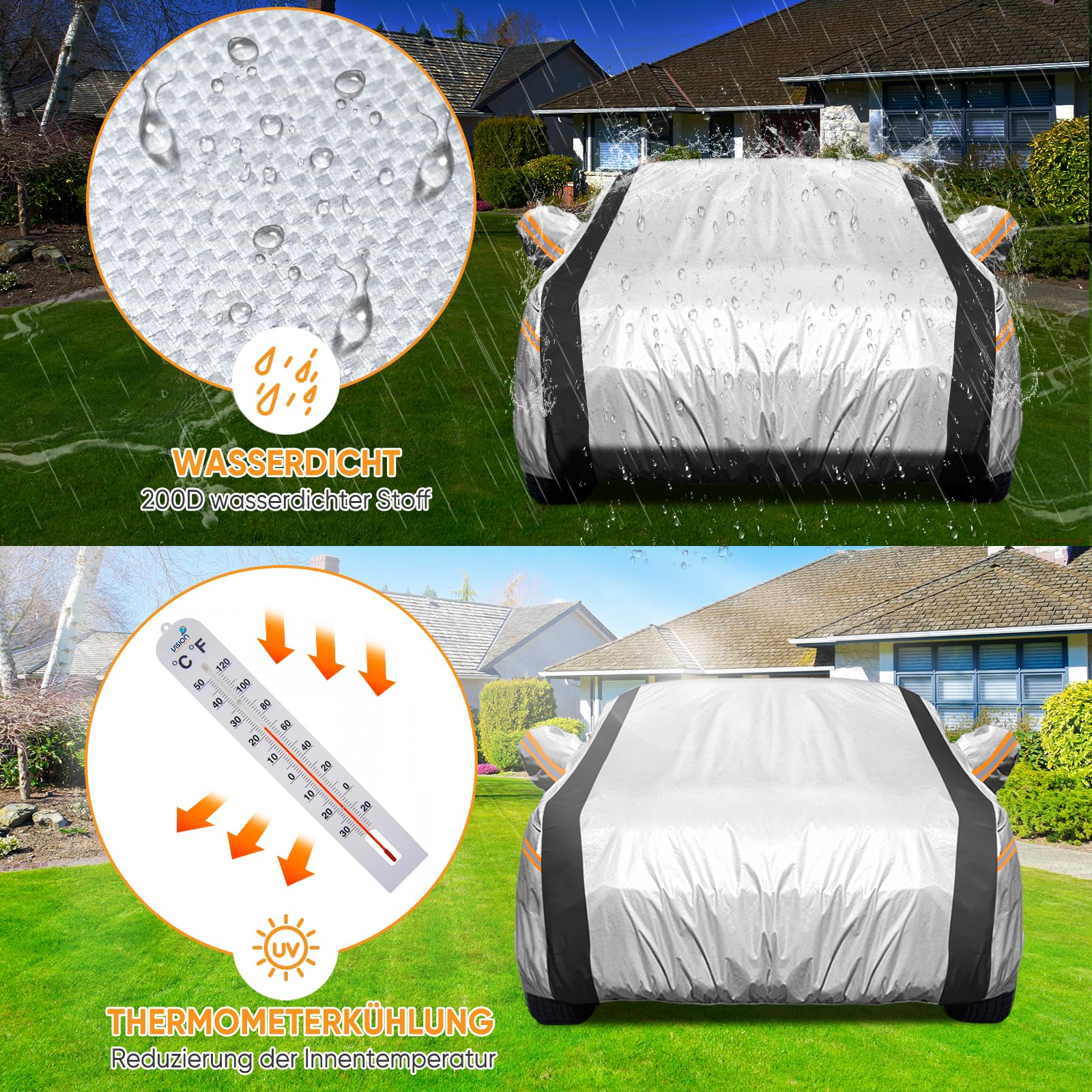 NEVERLAND Auto Abdeckung Outdoor Winter SUV - Auto Abdeckplane SUV Autogarage Schutz vor Regen & Staub Auto Schutzhülle Reflexionsdesign Oxford Cloth 2000PA XL 510x200x180CM