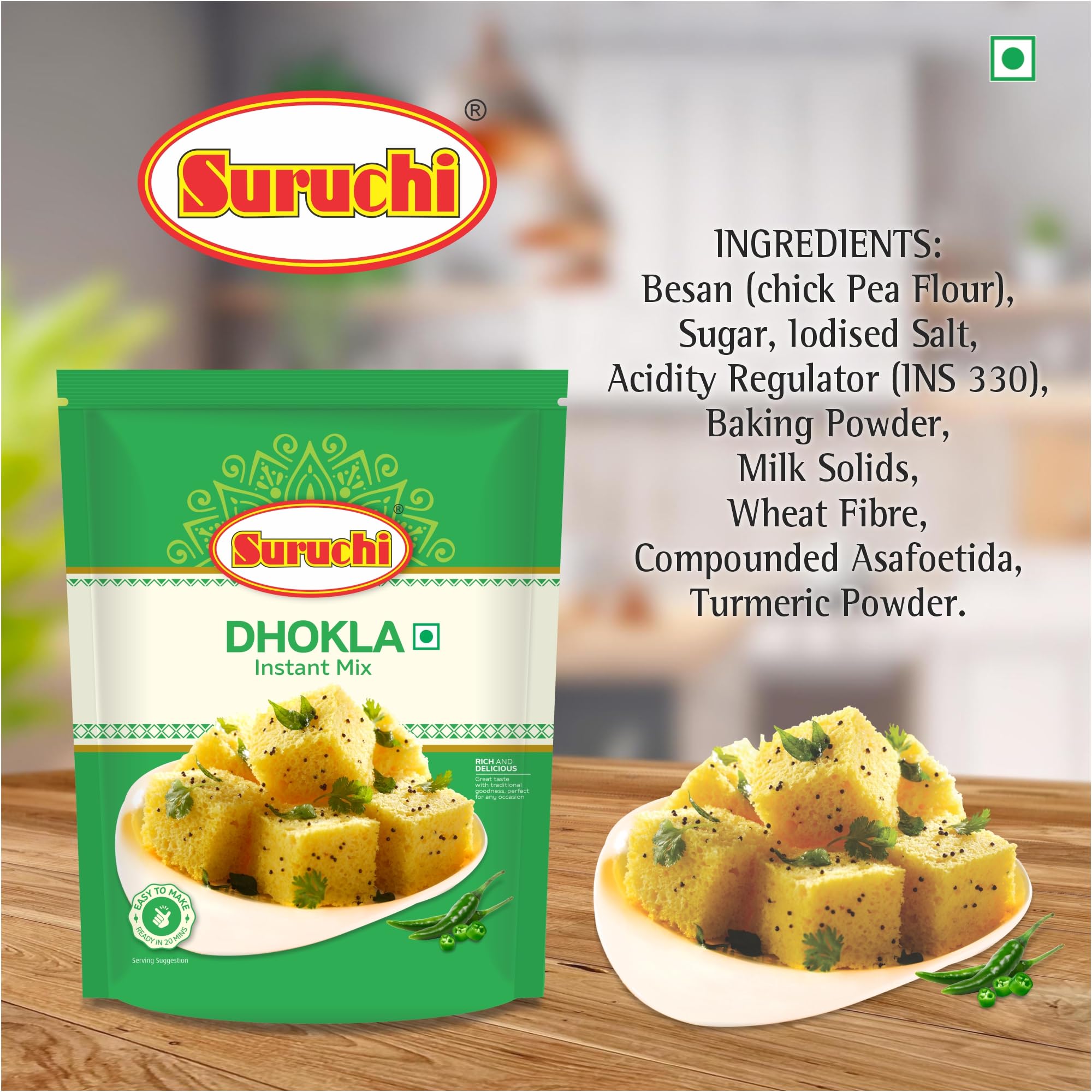 Suruchi Instant Dhokla Mix - 500g | Yellow Dhokla Mix (Makes 40 Per Pack) | Quick and Easy to Prepare, Authentic Taste, Gujarat Breakfast Snack | Instant Ready to Cook Breakfast Mix - Image 3 thumbnail