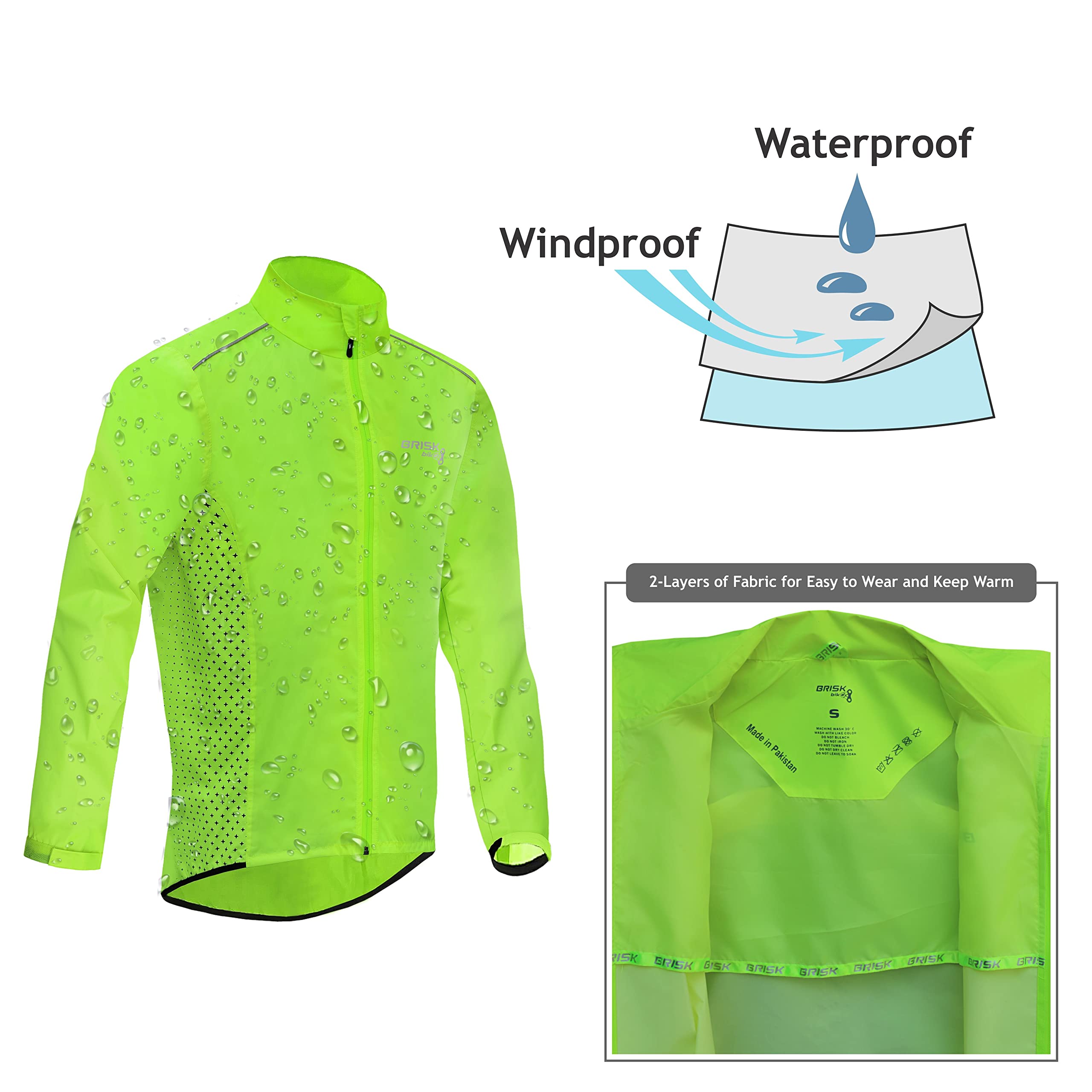 Brisk Bike Chubasquero ciclismo hombre impermeable manga larga alta visibilidad reflectante