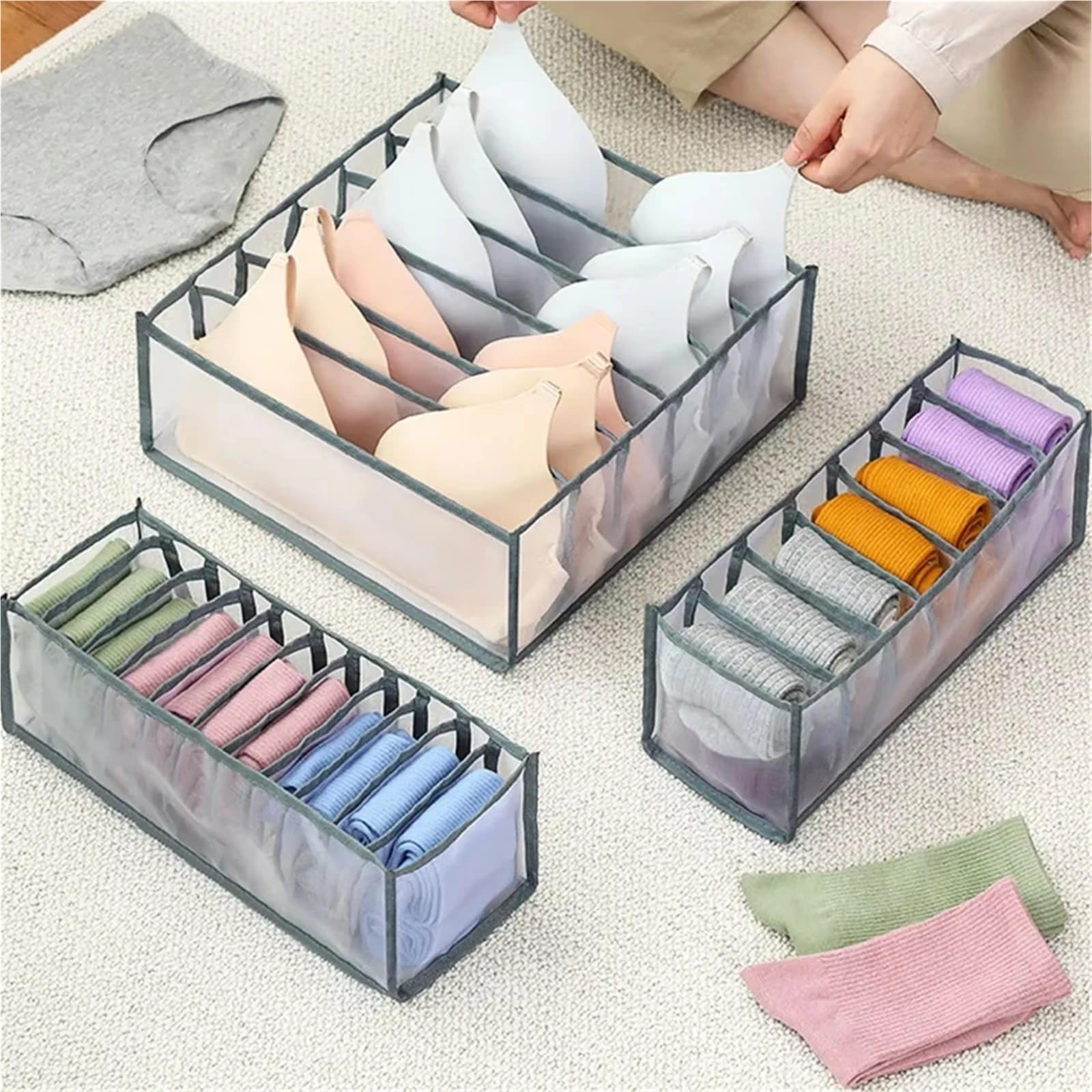 Organizador de cajones for ropa interior calcetines con divisores malla