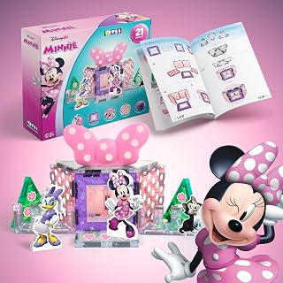 Official Disney Junior Minnie Mouse Magnetic Character Tile Set – 21-Piece STEAM Building Toy with Reusable Stickers & Instruction Manual – Educational Toy for Kids Ages 3+