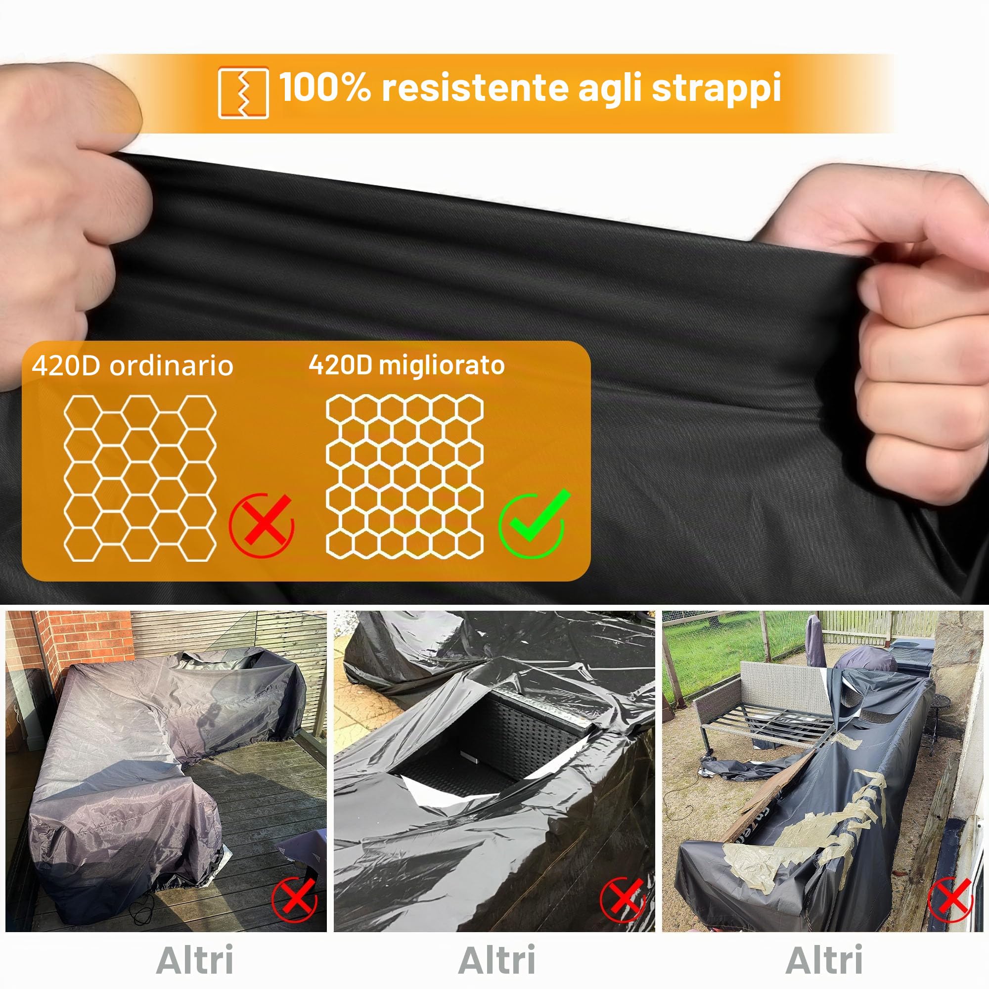 Kipiea Coperture per mobili da giardino a forma di L Impermeabili, Copertura per divano angolare da esterno 420D Tessuto Oxford Antivento, Anti-UV, Resistenti agli Strappi - ( 214x264x85x78/61cm)