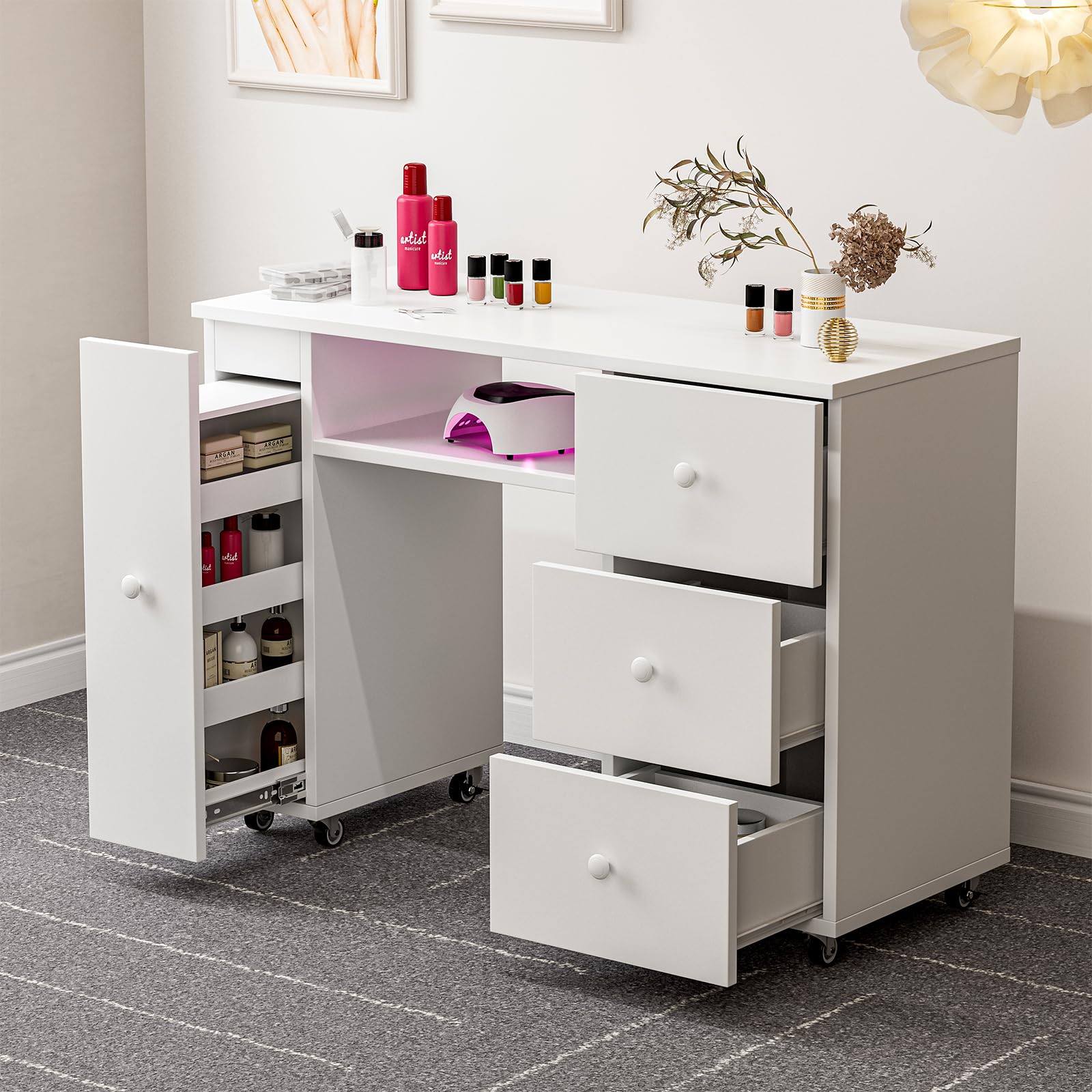 Amazon.com: Belandi Manicure Table Nail Desk for Nail Tech w