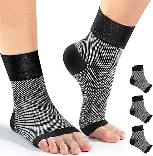 Calcetines de compresión para fascitis plantar (3 pares) soporte de arco para aliviar el dolor de pies, tobillera, férula nocturna para uso durante
