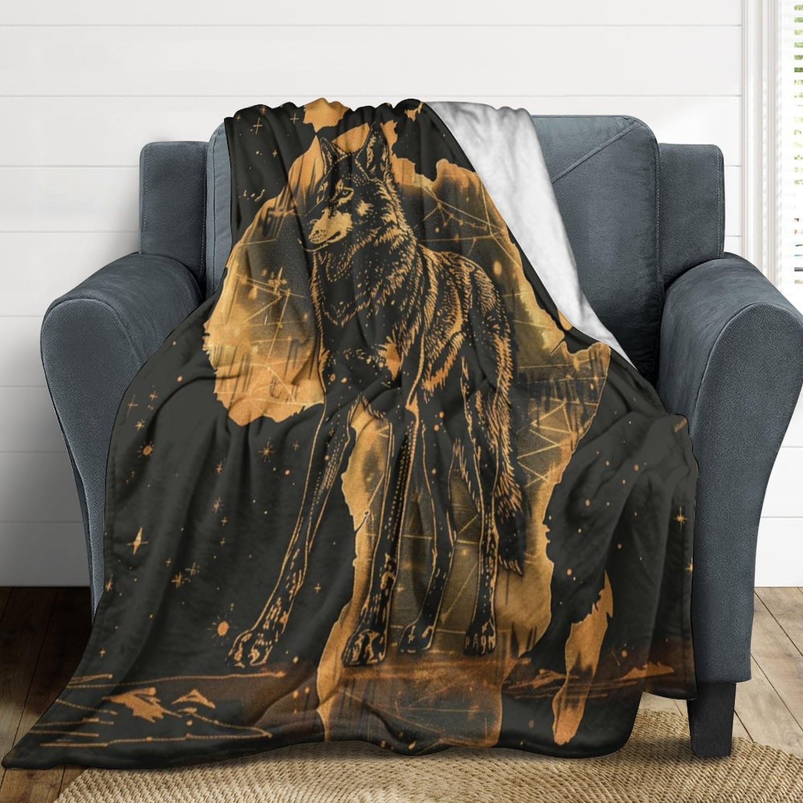 Couverture polaire douce loup pour lit et salon cocooning