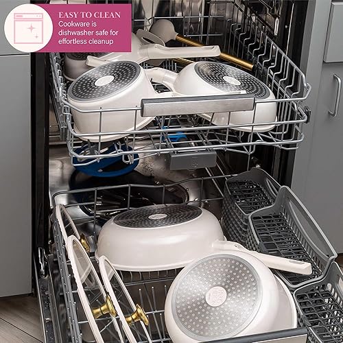 Miniatura 7 de Paris Hilton Juego de utensilios de cocina antiadherentes de cerámica, aluminio fundido con revestimiento antiadherente de doble capa, pomos de